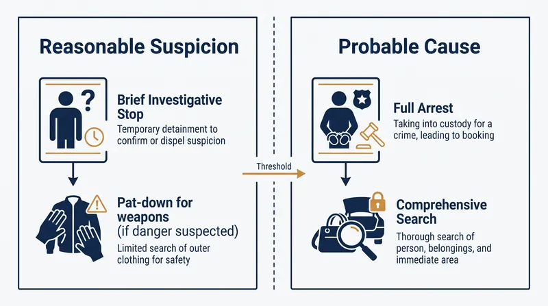 The Fourth Amendment divides police encounters into distinct actions, each requiring its own evidentiary justification.
