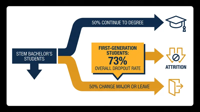 First-generation students face the highest risk of attrition during their second year of study.