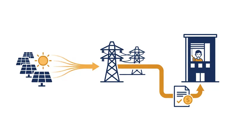 How virtual net metering translates off-site solar generation into utility bill credits.