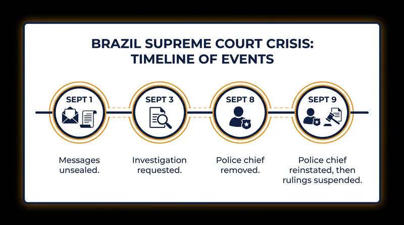 The rapid escalation of the judicial conflict over the first week of September 2026.