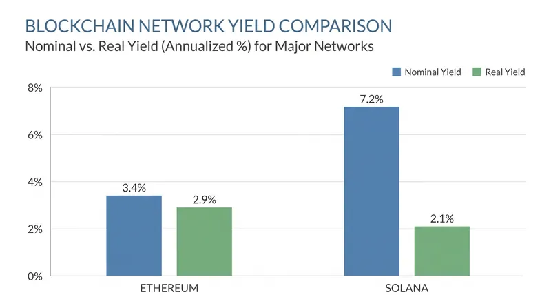 Adjusting for token inflation significantly narrows the gap between high-yield and low-yield networks.