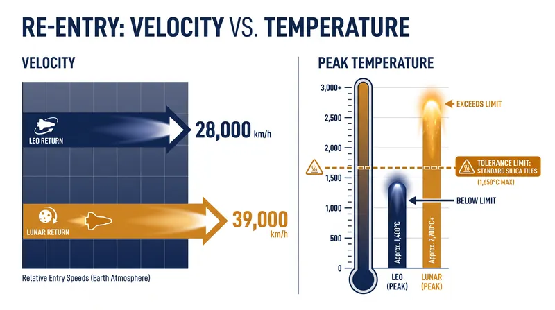 Lunar return velocities generate heat fluxes that exceed the limits of current reusable ceramic tiles.