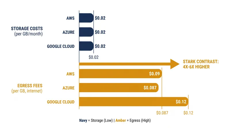 Egress fees are typically four to six times higher than the cost of storing the data itself.