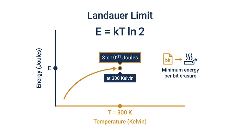 Landauer's principle dictates that erasing one bit of data at room temperature costs roughly 3 zeptojoules of energy.