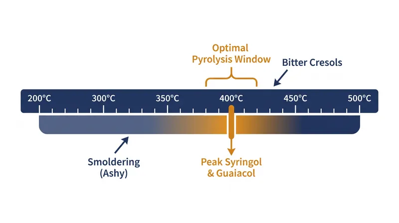 The narrow 40-degree window where sweet and spicy flavor compounds peak before turning bitter.