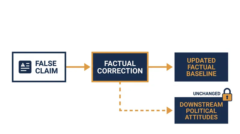 Factual corrections successfully update a person's baseline knowledge, even if their underlying political identity remains unchanged.