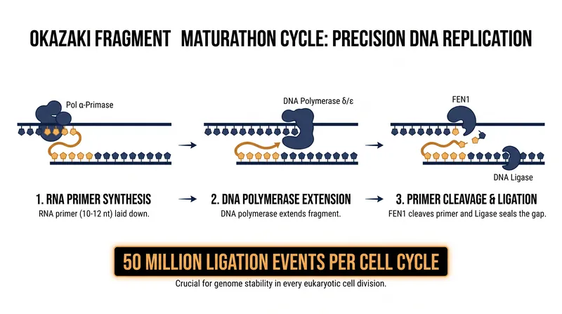 The enzymatic relay race required to process a single Okazaki fragment.