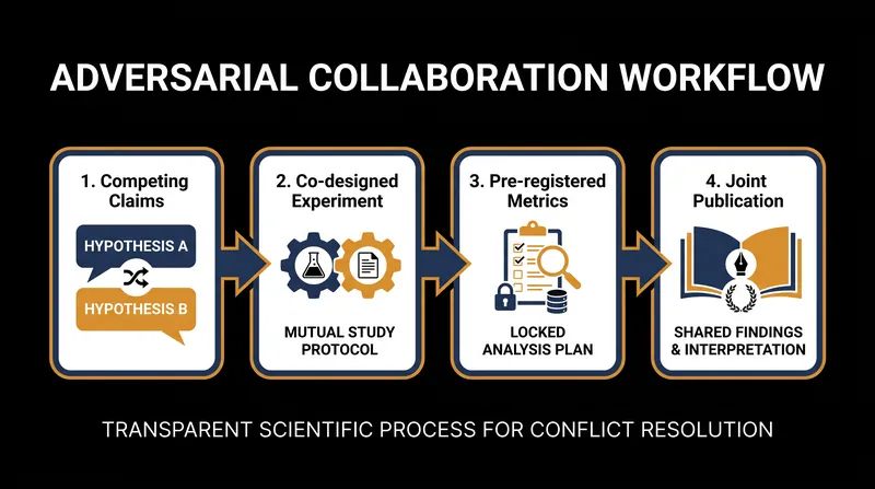 The standard workflow for an adversarial collaboration requires agreement before data collection.
