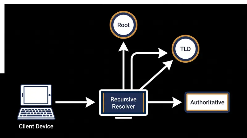 In practice, most consumer devices use recursive queries to a local resolver, which then performs iterative queries to the global DNS hierarchy.