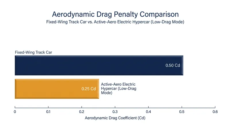 Active aerodynamics allow electric hypercars to shed the permanent drag penalty associated with fixed wings.