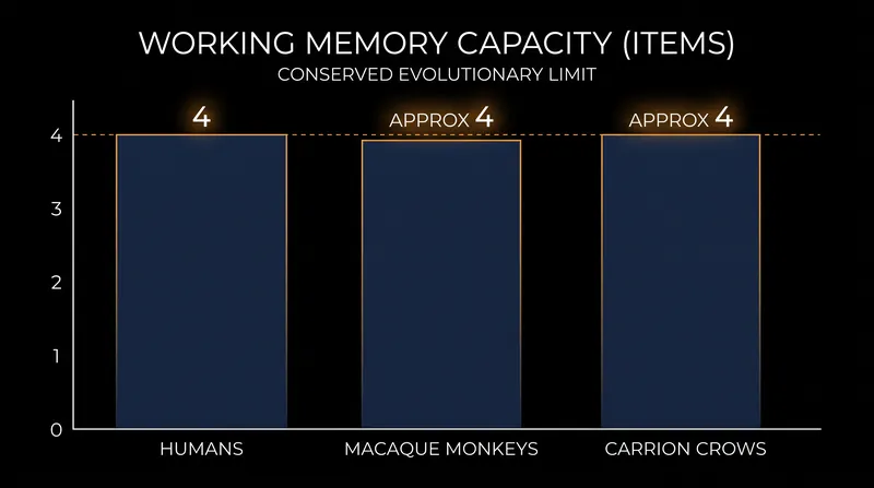 Despite vastly different brain structures, humans, primates, and avians share a similar neuronal capacity limit.