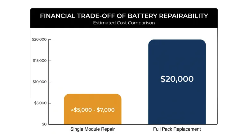 Structural battery packs often require full replacement after a collision, driving up insurance premiums and write-off rates.