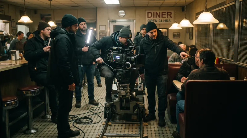 Single-camera comedies shoot on location, requiring constant lighting resets for every new angle.
