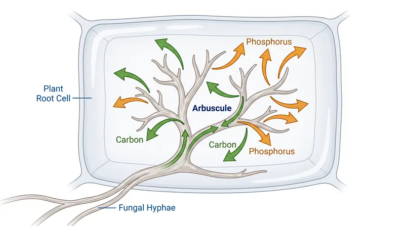 The biological market: plants trade liquid carbon for solubilized minerals inside the root cortex.