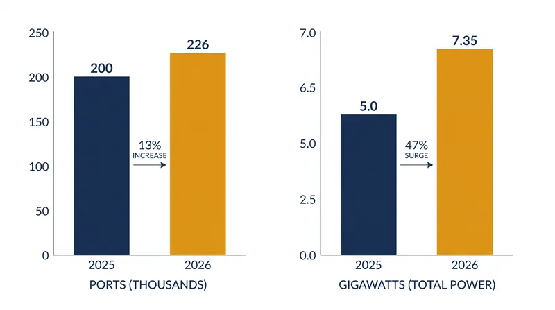 The U.S. added 31,600 public charge points over the last year, boosting total charge power by 47 percent.