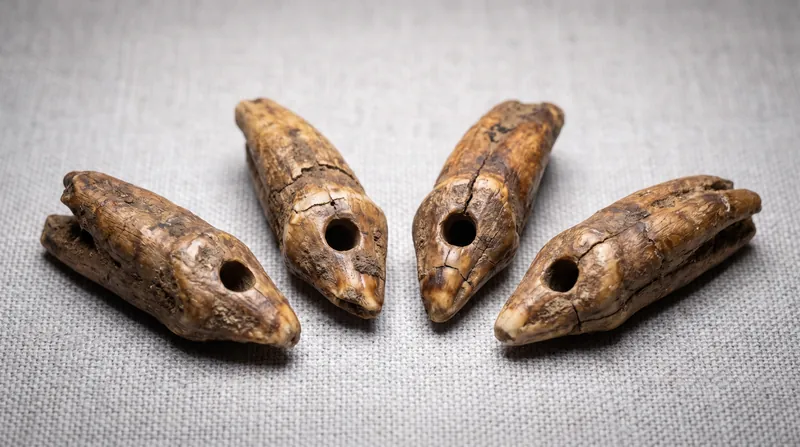 Each of the 42 teeth was meticulously drilled through the root so it could be strung onto a cord.