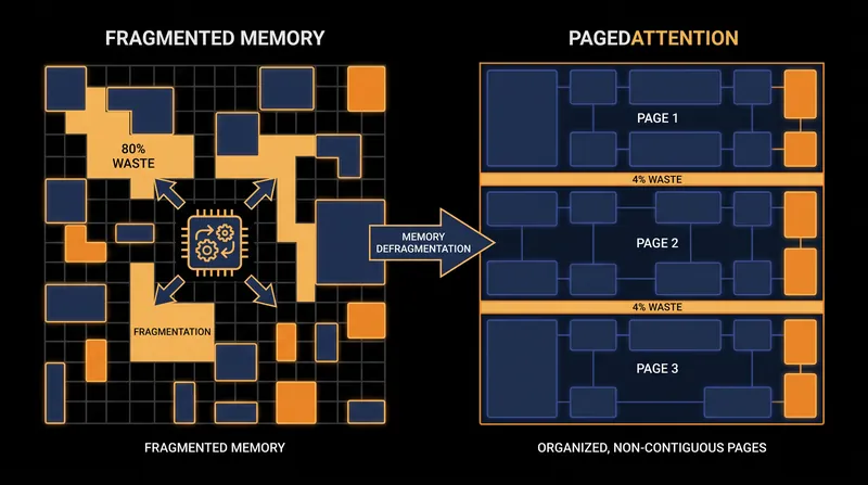 Techniques like PagedAttention partition the cache into non-contiguous blocks, drastically reducing memory waste.