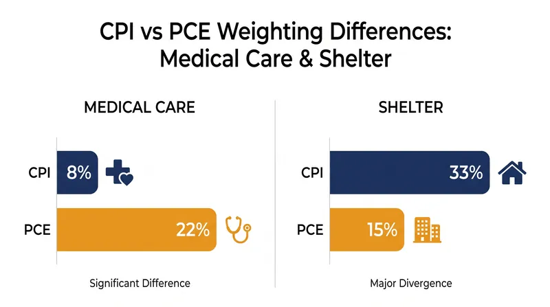 Housing and healthcare carry vastly different weights in the two inflation indices.