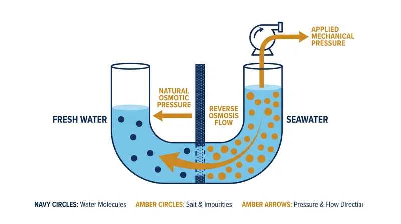 Reverse osmosis requires mechanical pumps to overcome the natural osmotic pressure of seawater.