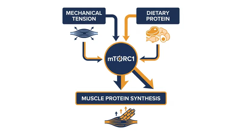 The mTORC1 complex acts as the master switch for muscle growth, integrating signals from both exercise and nutrition.