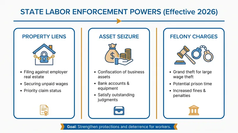 New statutory powers allow state agencies to bypass civil courts and directly seize employer assets.