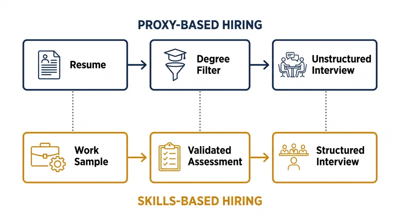 True skills-based hiring requires replacing the degree proxy with direct measurement early in the funnel.
