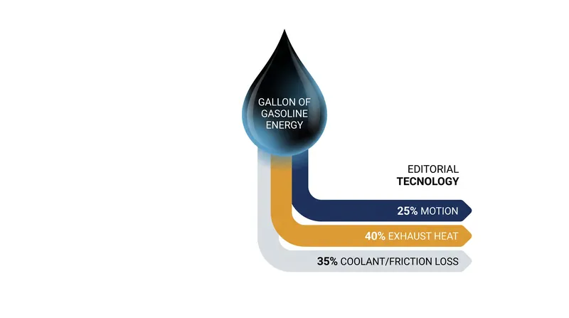 Roughly 75% of the energy in gasoline is lost to heat and friction before it can reach the wheels.