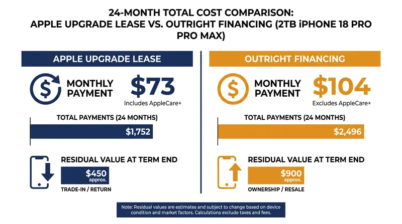 Leasing drops the monthly payment by $31, but leaves the buyer with zero equity at the end of the 24-month term.