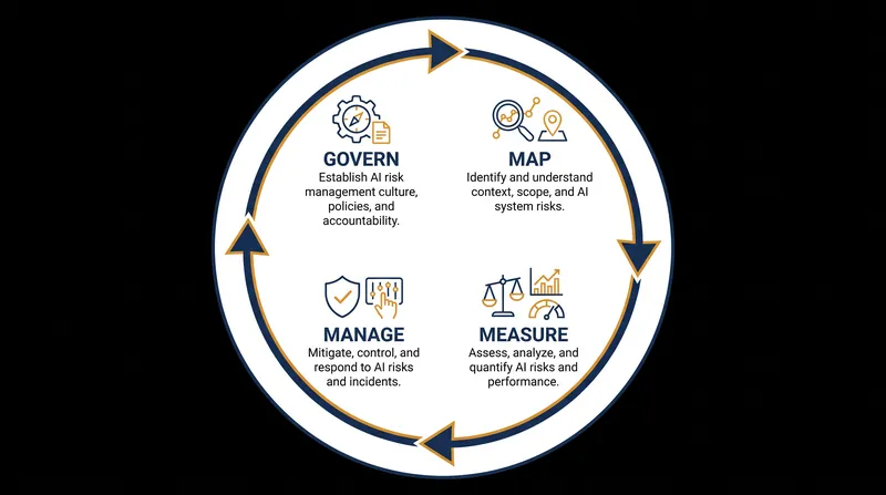 The four core functions of the NIST AI RMF operate as a continuous lifecycle rather than a linear checklist.