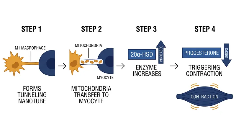 How mitochondrial transfer triggers localized progesterone withdrawal in the uterus.