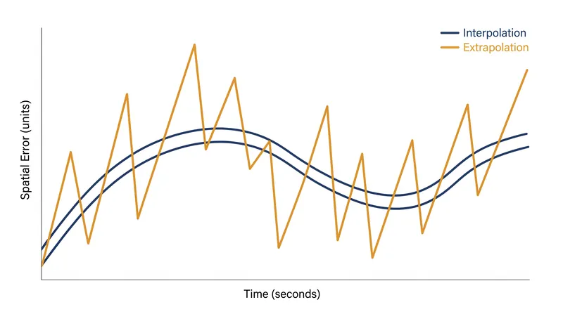 Extrapolation introduces severe spatial errors when a player changes direction, forcing the server to snap the model back to reality.