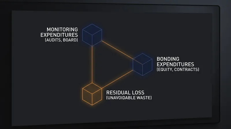 The three components of agency costs defined by Jensen and Meckling.