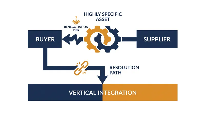 Highly specific assets create mutual vulnerability, often resolved through acquisition.