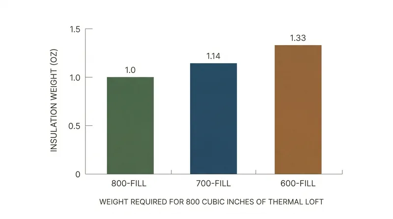 Substituting lower fill-power down requires significantly more physical weight to achieve the same thermal volume.