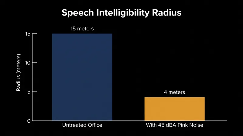 Properly tuned pink noise shrinks the radius of distracting conversation from 15 meters down to four.