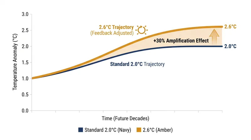 How unaccounted feedback loops amplify baseline warming projections.