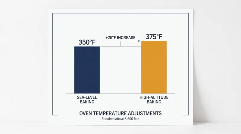 High-altitude bakers must increase oven temperatures to set cake structures before leavening gases over-expand.