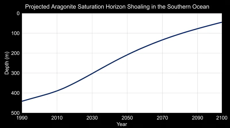 Models project that the saturation horizon in polar regions could reach the ocean surface by the end of the century.