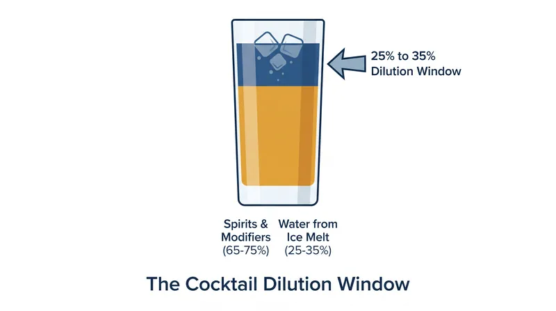 Water introduced through ice melt makes up roughly a third of a properly balanced cocktail.