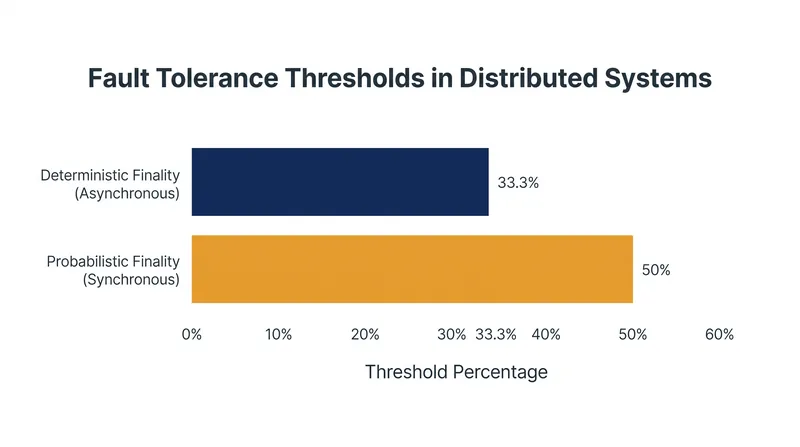 Protocols that require immediate, irreversible finality are mathematically capped at a 33.3 percent fault tolerance threshold.