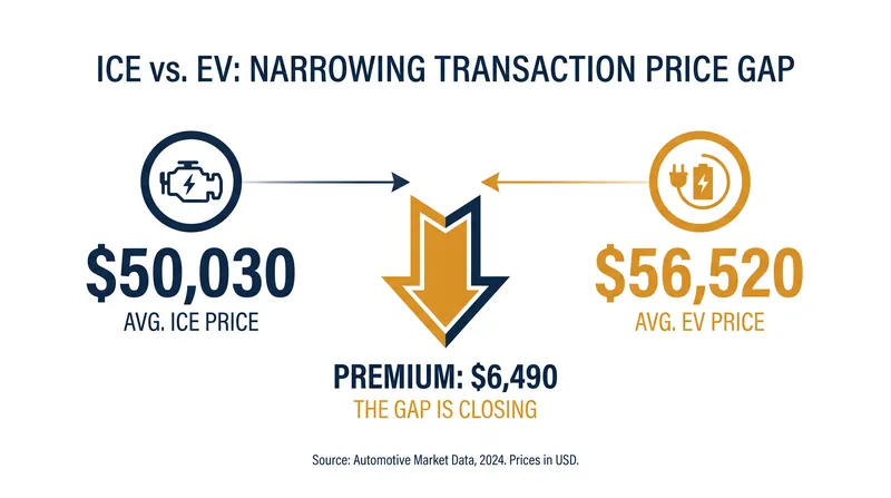 The upfront purchase premium for an electric vehicle has compressed significantly as overall new car prices rise.