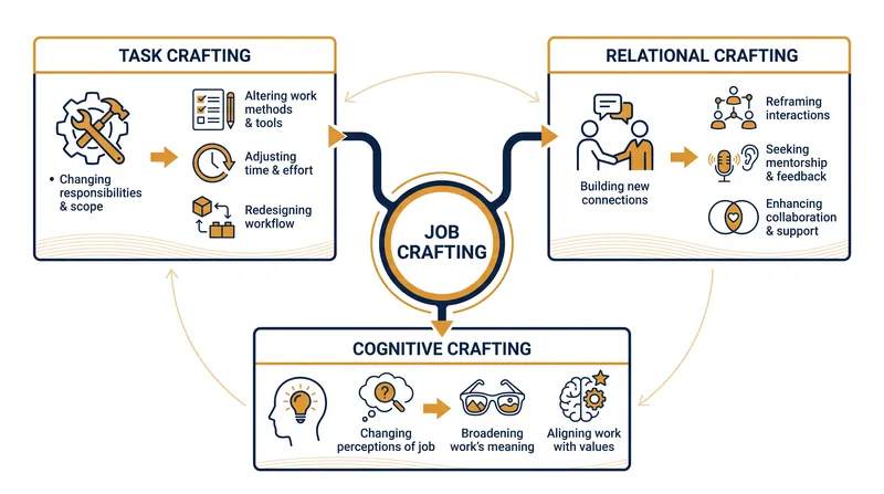 The three dimensions of job crafting defined by Wrzesniewski and Dutton.