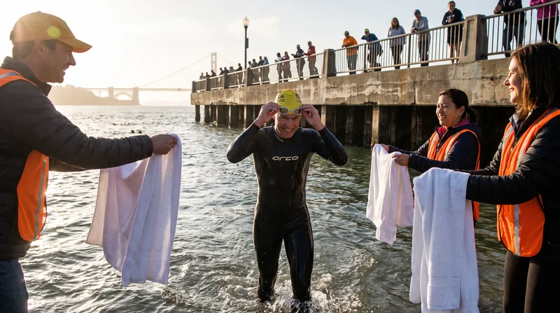 Participants complete the 1.5-mile point-to-point course at Aquatic Park.