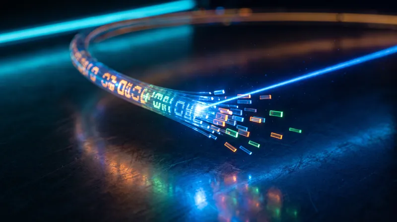 A conceptual digital illustration showing a glowing text string being sliced into smaller colored blocks.