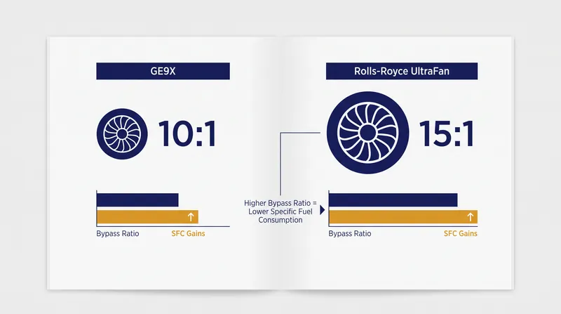 Pushing the bypass ratio into ultra-high territory yields double-digit reductions in specific fuel consumption.