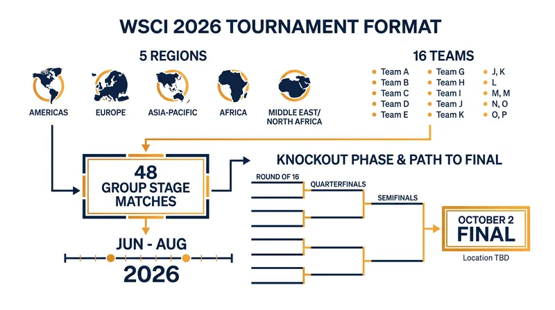 The WSCI 2026 format features a 48-match group stage leading into a single-elimination bracket.