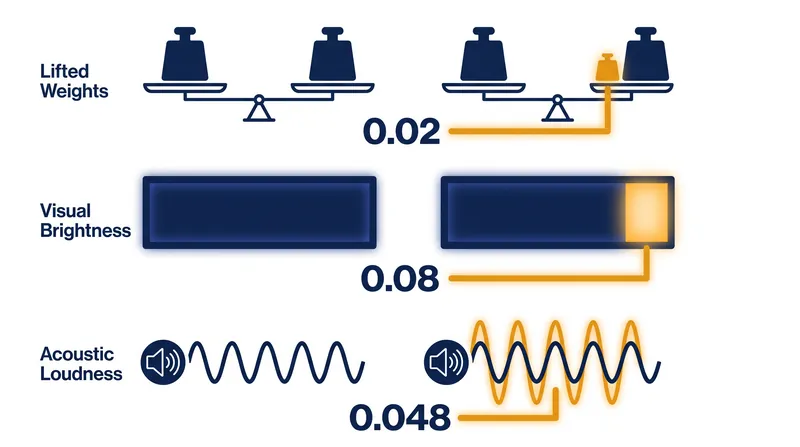 Different sensory modalities require different percentage increases to register a noticeable change.