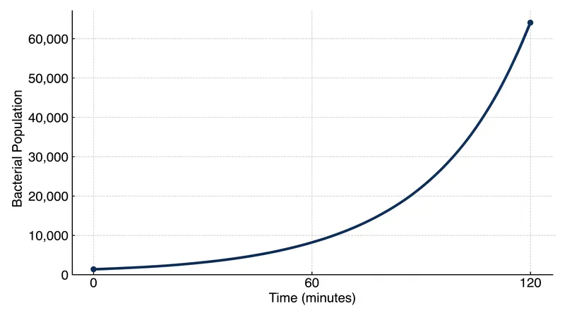 At room temperature, a starting population of 1,000 bacteria can multiply to 64,000 within the two-hour window.