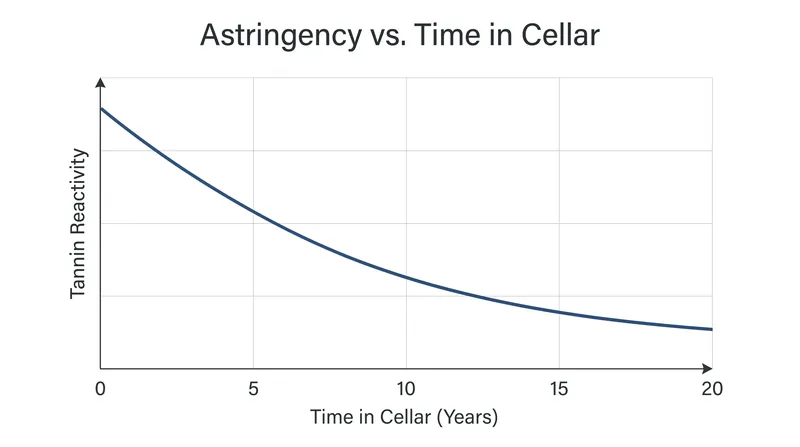 Laboratory measurements confirm that tannin reactivity decreases steadily as a wine ages in the bottle.