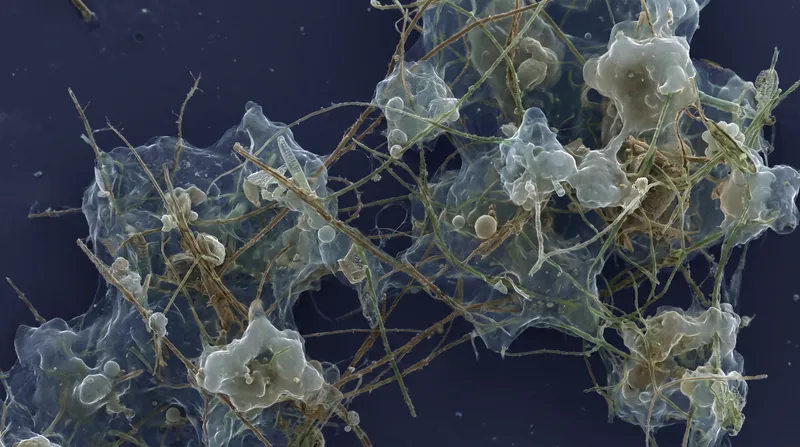 Marine snow is composed of dead phytoplankton, zooplankton fecal pellets, and sticky exopolymer particles.